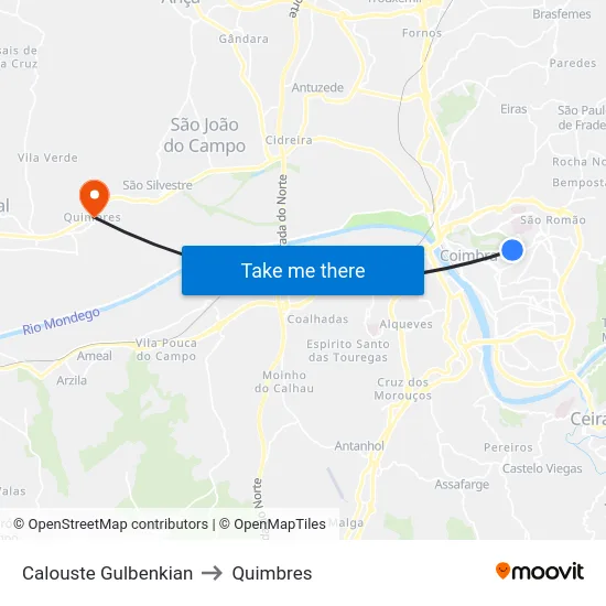 Calouste Gulbenkian to Quimbres map