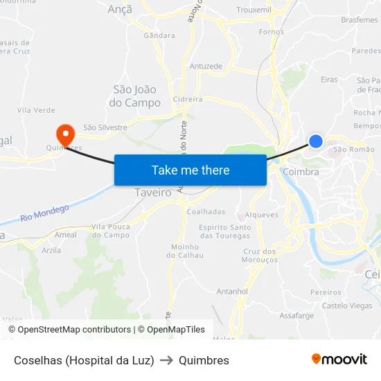 Coselhas (Hospital da Luz) to Quimbres map