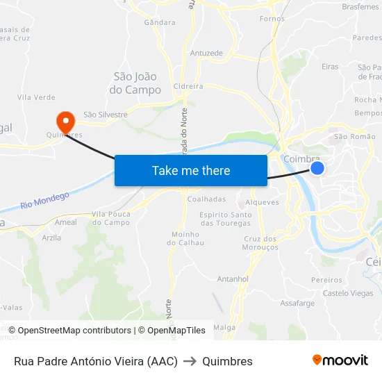 Rua Padre António Vieira (AAC) to Quimbres map