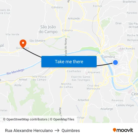Rua Alexandre Herculano to Quimbres map