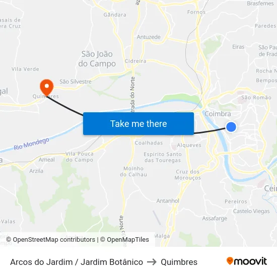 Arcos do Jardim / Jardim Botânico to Quimbres map