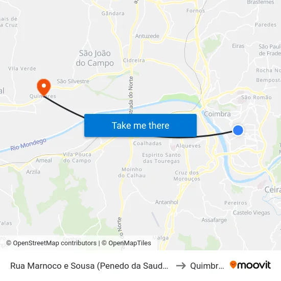 Rua Marnoco e Sousa (Penedo da Saudade) to Quimbres map