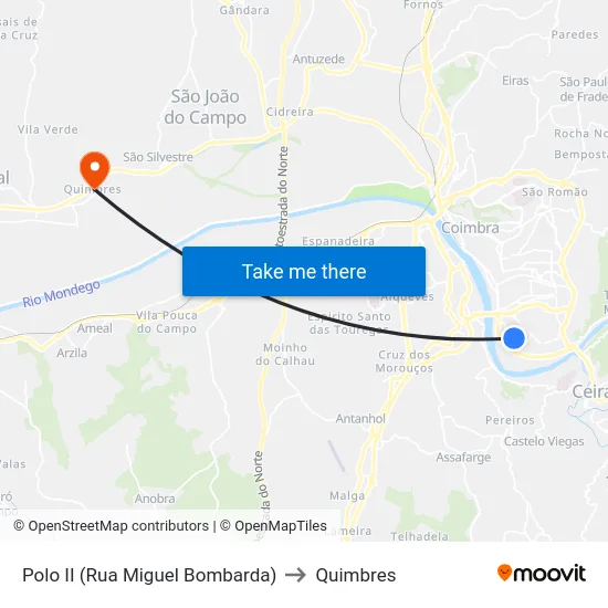 Polo II (Rua Miguel Bombarda) to Quimbres map