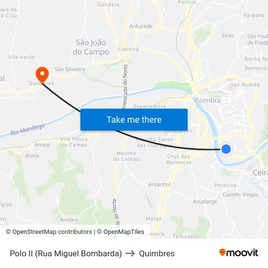 Polo II (Rua Miguel Bombarda) to Quimbres map