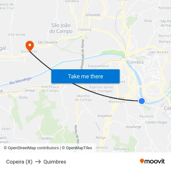 Copeira (X) to Quimbres map