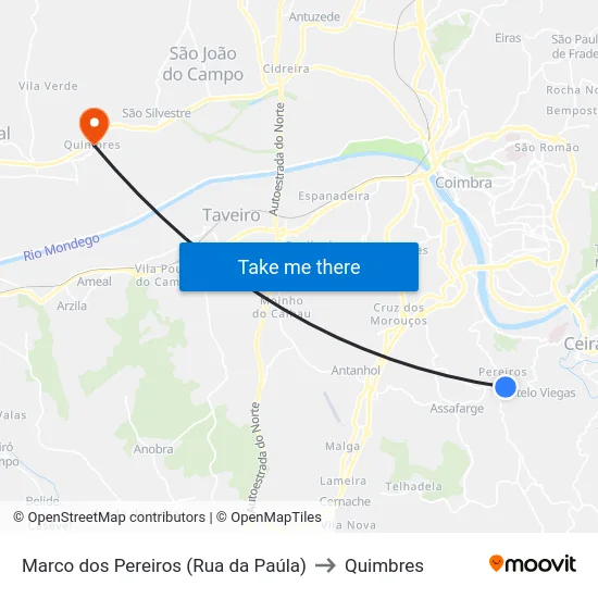 Marco dos Pereiros (Rua da Paúla) to Quimbres map