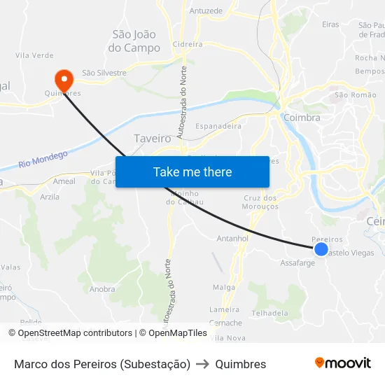 Marco dos Pereiros (Subestação) to Quimbres map