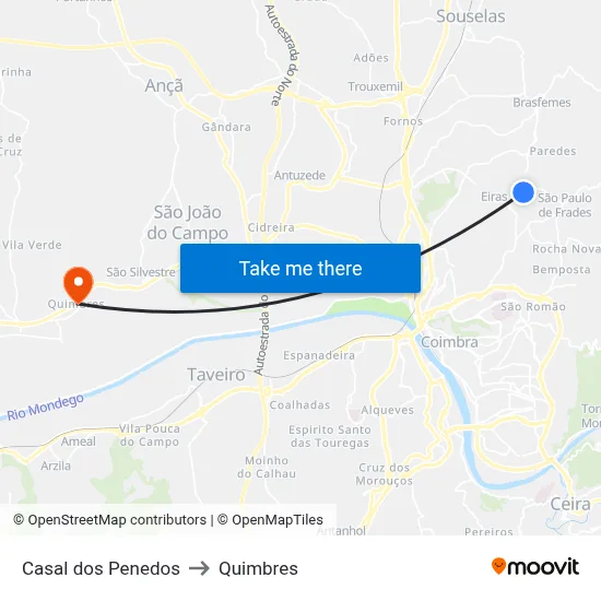Casal dos Penedos to Quimbres map