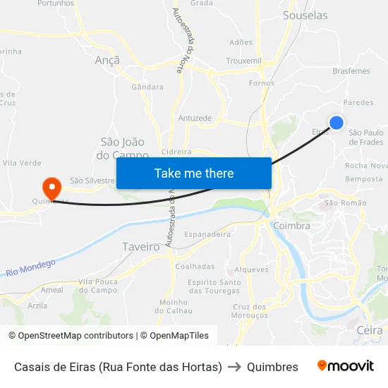 Casais de Eiras (Rua Fonte das Hortas) to Quimbres map