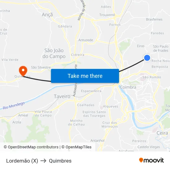 Lordemão (X) to Quimbres map