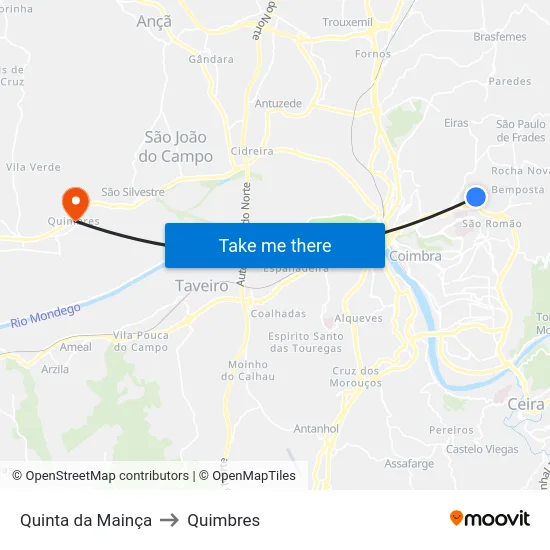 Quinta da Mainça to Quimbres map