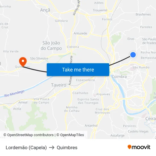Lordemão (Capela) to Quimbres map