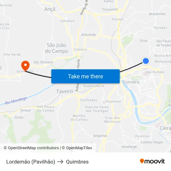 Lordemão (Pavilhão) to Quimbres map