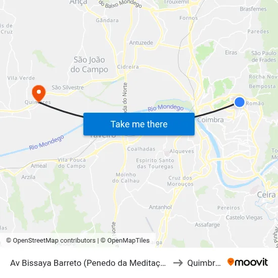 Av Bissaya Barreto (Penedo da Meditação) to Quimbres map