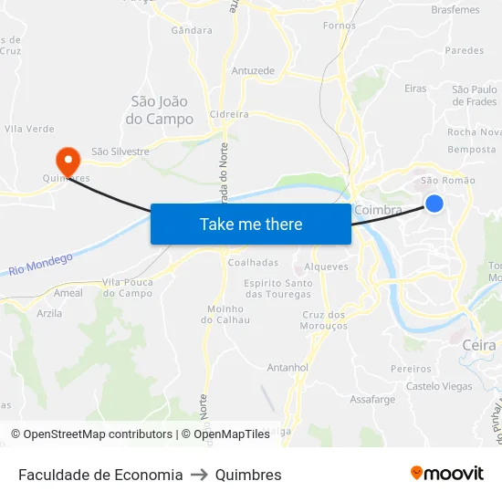 Faculdade de Economia to Quimbres map