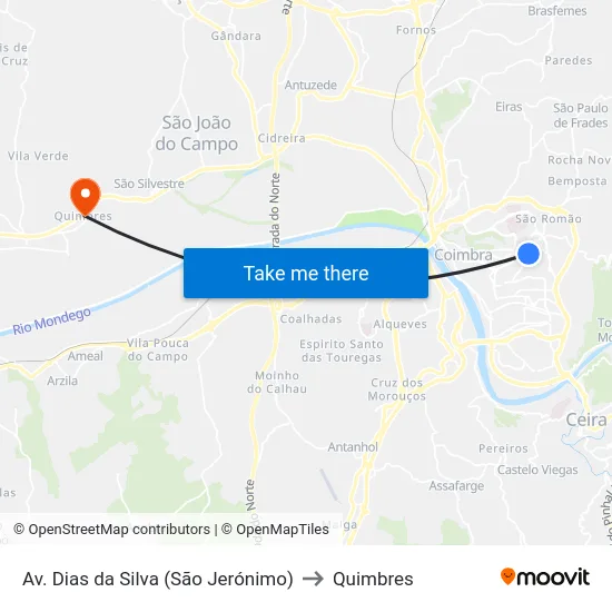 Av. Dias da Silva (São Jerónimo) to Quimbres map