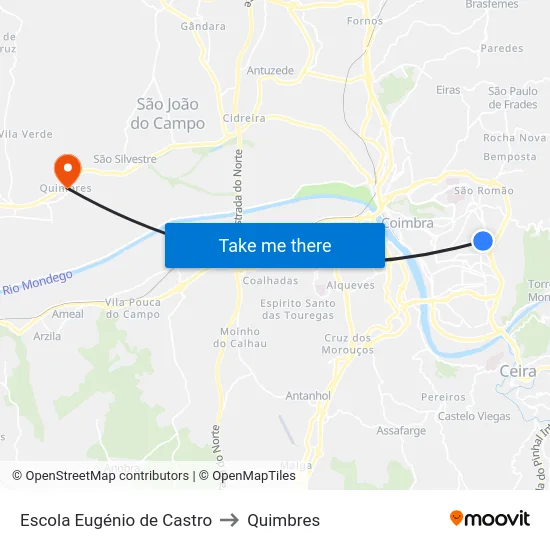 Escola Eugénio de Castro to Quimbres map