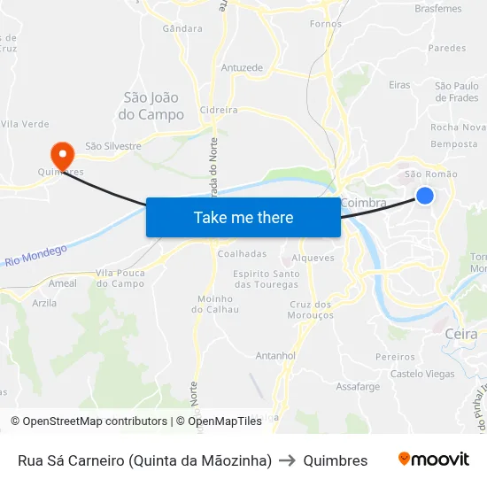 Rua Sá Carneiro (Quinta da Mãozinha) to Quimbres map