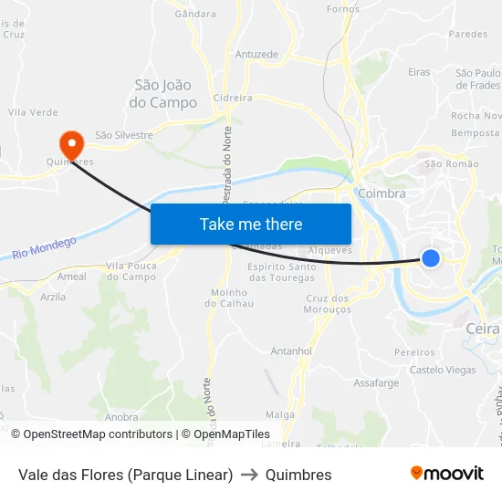 Vale das Flores (Parque Linear) to Quimbres map