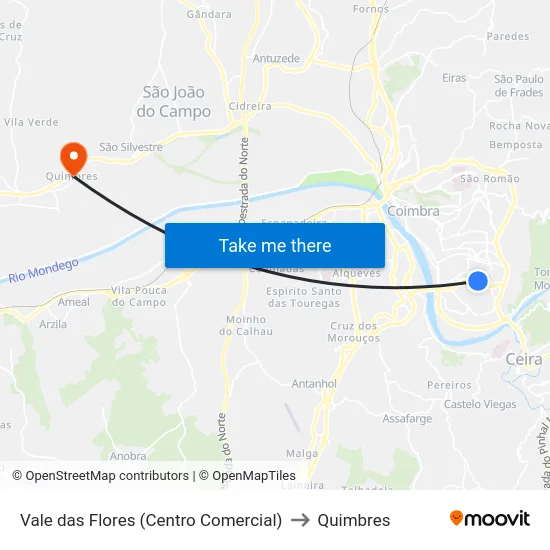 Vale das Flores (Centro Comercial) to Quimbres map