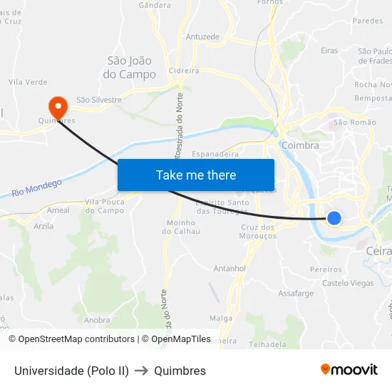 Universidade (Polo II) to Quimbres map