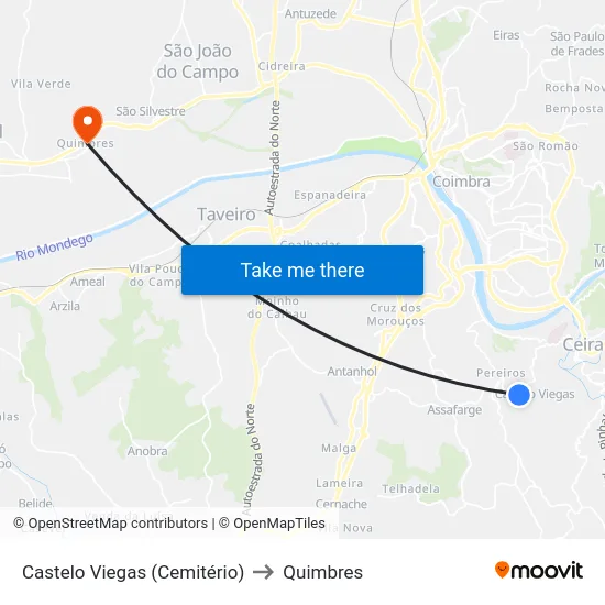 Castelo Viegas (Cemitério) to Quimbres map