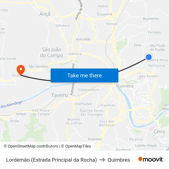 Lordemão (Estrada Principal da Rocha) to Quimbres map