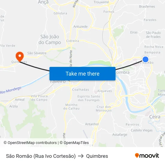 São Romão (Rua Ivo Cortesão) to Quimbres map