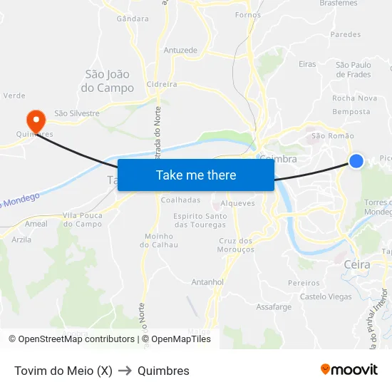 Tovim do Meio (X) to Quimbres map