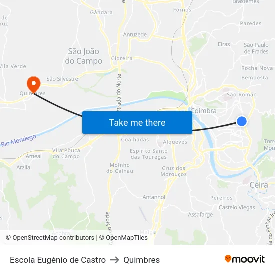 Escola Eugénio de Castro to Quimbres map