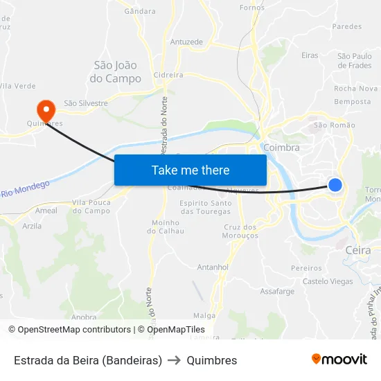Estrada da Beira (Bandeiras) to Quimbres map