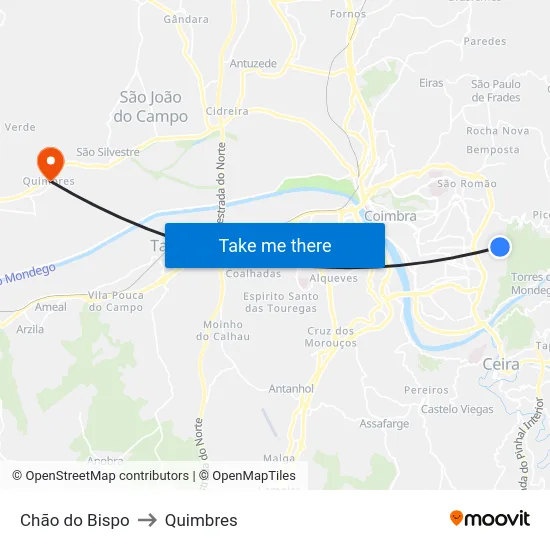 Chão do Bispo to Quimbres map