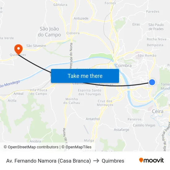 Av. Fernando Namora (Casa Branca) to Quimbres map