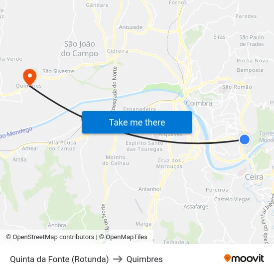 Quinta da Fonte (Rotunda) to Quimbres map