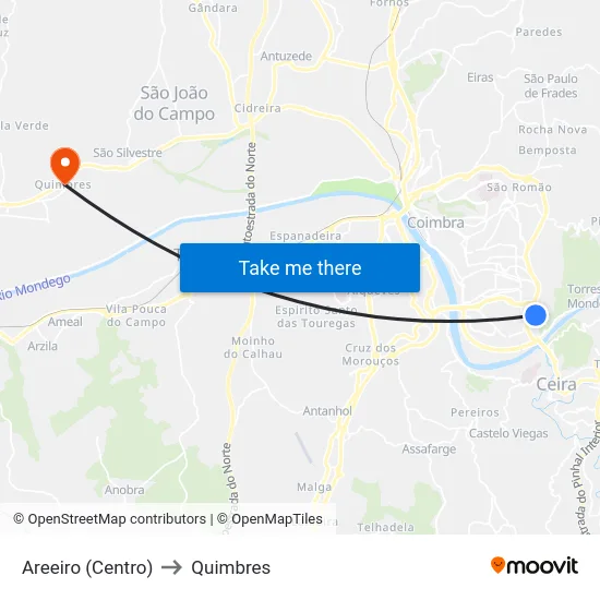 Areeiro (Centro) to Quimbres map