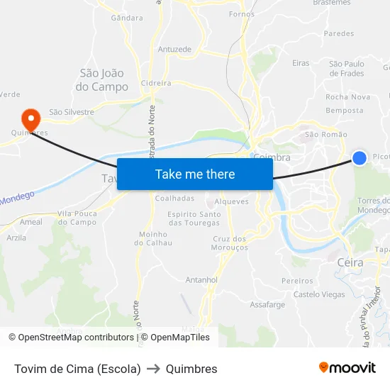 Tovim de Cima (Escola) to Quimbres map