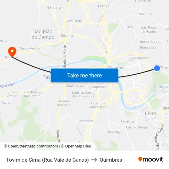 Tovim de Cima (Rua Vale de Canas) to Quimbres map
