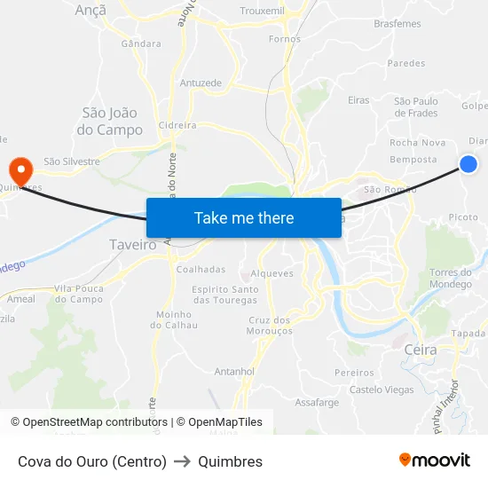 Cova do Ouro (Centro) to Quimbres map