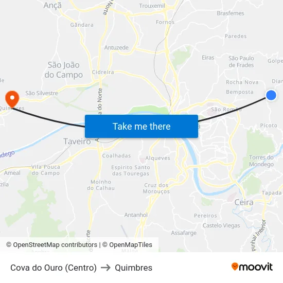 Cova do Ouro (Centro) to Quimbres map