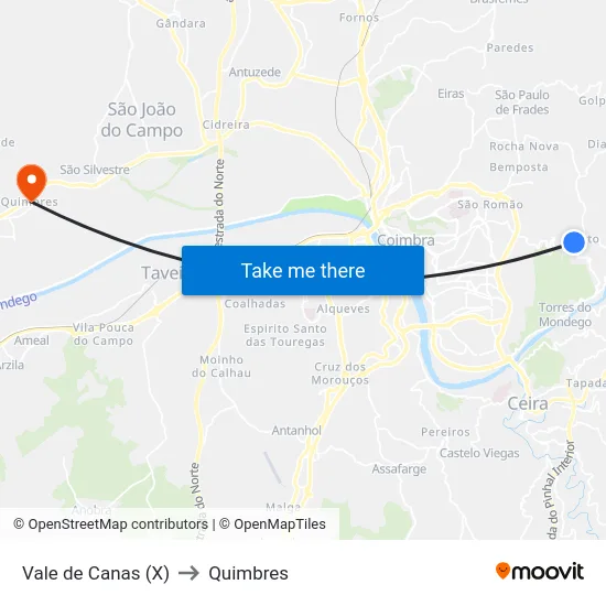 Vale de Canas (X) to Quimbres map