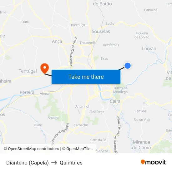 Dianteiro (Capela) to Quimbres map