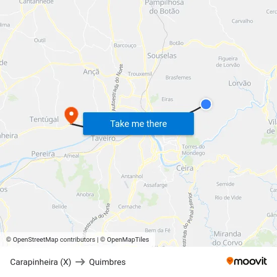 Carapinheira (X) to Quimbres map