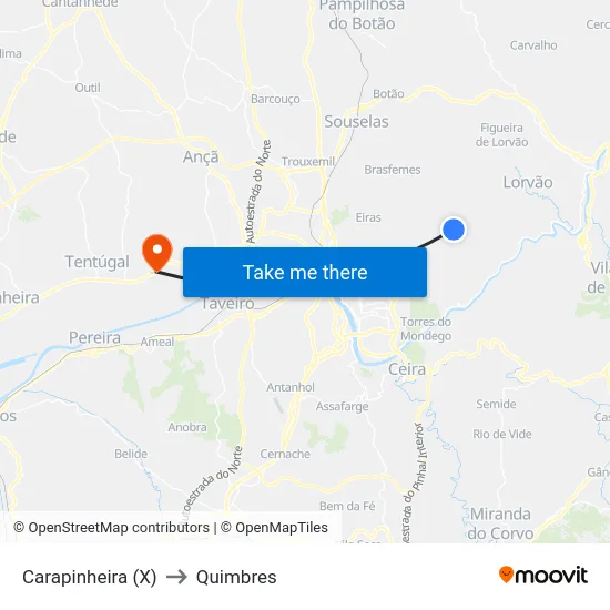 Carapinheira (X) to Quimbres map