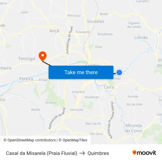 Casal da Misarela (Praia Fluvial) to Quimbres map