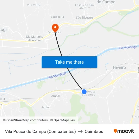Vila Pouca do Campo (Combatentes) to Quimbres map
