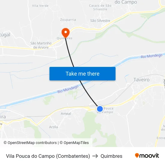 Vila Pouca do Campo (Combatentes) to Quimbres map
