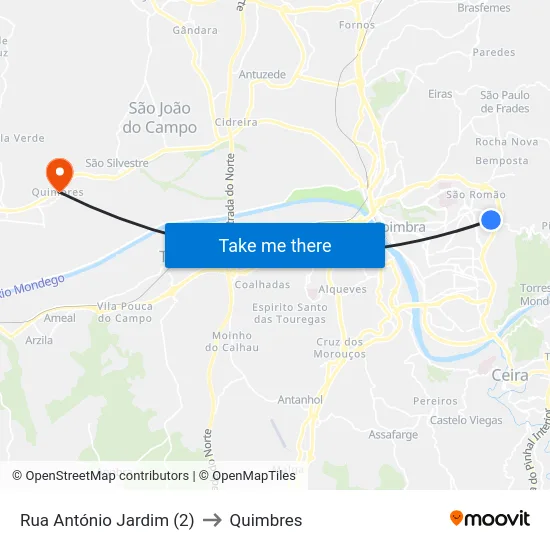Rua António Jardim (2) to Quimbres map