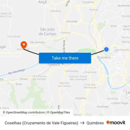 Coselhas (Cruzamento de Vale Figueiras) to Quimbres map