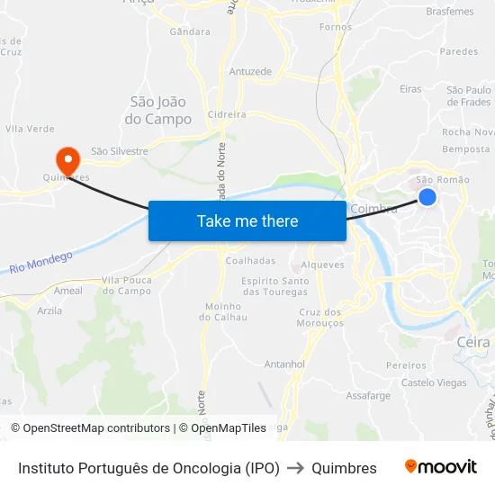 Instituto Português de Oncologia (IPO) to Quimbres map