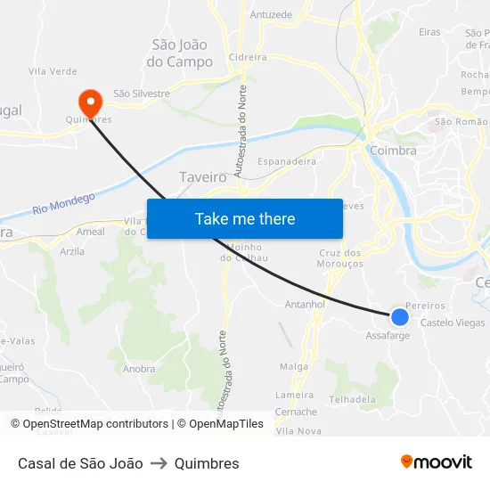 Casal de São João to Quimbres map